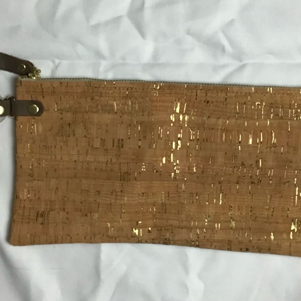 Designed For Joy Cork Gold Metallic Handmade Wristlet